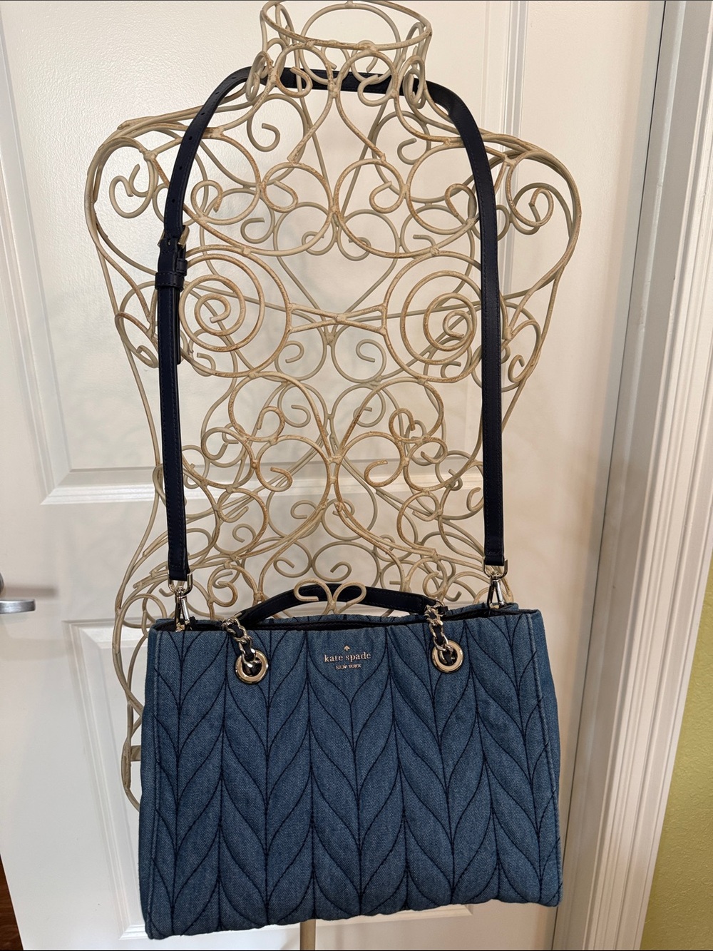 kate spade Quilted Denim Tote in Blue with navy Strap